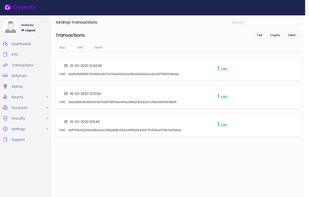 Tokens/Coins transaction page.