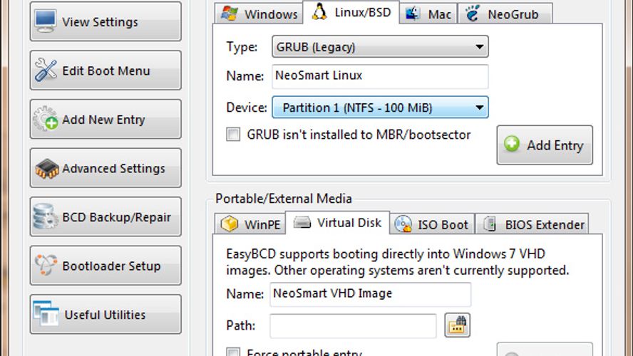 EasyBCD Boot utility to easily tweak your Windows boot configuration