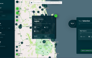 Pick your billboards on a map. You can hand-pick them, or draw your own region selection on a map. See how much it will cost you to run ads on your selection, and decide how to stretch your budget.