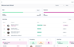 Cloud based property management dashboard that shows full rental incomes as well as expenses.