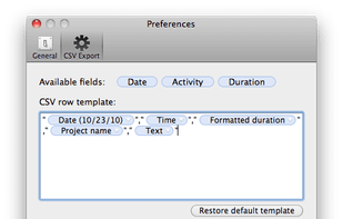 CSV formatting preferences window