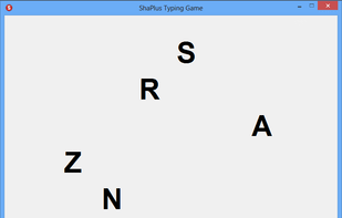 Game screen. Type the letters before they reach bottom of screen.