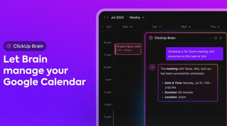 ClickUp introduces connection between Brain and Google Calendar  image