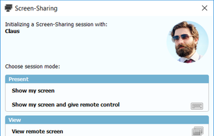Screen sharing with Remote desktop control options