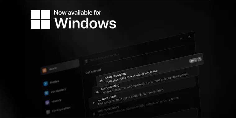 AI powered transcription tool Superwhisper has officially launched a Windows version image
