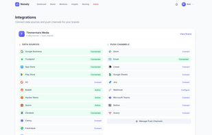 Connect your sources and push channels in minutes. Pull from Reddit, G2, app stores, and support tools. Push insights to Slack, Teams, Jira, Linear, Notion, Asana, or Sheets.