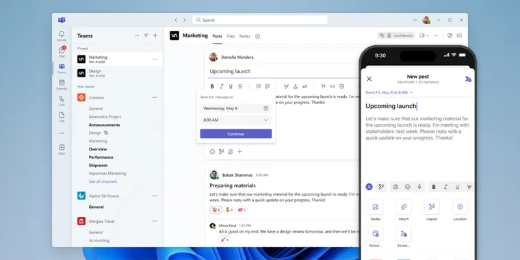 Teams' latest updates introduced AI meeting recaps, chat agents, scheduled messages & more image