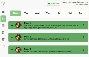 Choose foods preferences for each meal