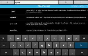 instant display of the searched words and their definition fragments