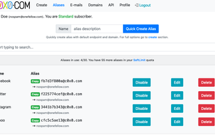 Main screen with list of aliases and Quick Issue button.