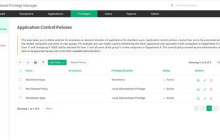 Application control policies creation and management