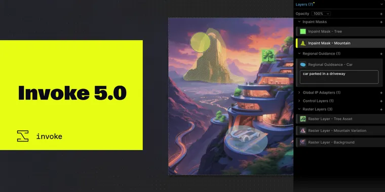 Invoke 5.0 launches with Control Canvas, Raster Layers, and Flux Support