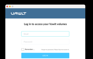 Vawlt software agent v2.0.5 - Log in Screen (macOS)