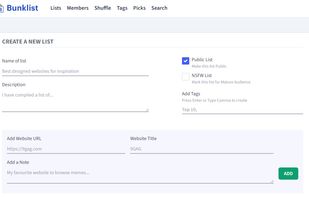 Bunklist - Create new list