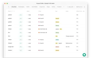 Main screen of GoLogin set up for social media work.