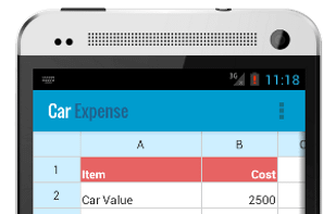 Spreadsheet
Best in class scroll experience
Complete cell text formatting (bold, italics, background color ... etc)
Formula support with entry helper
Formulas can reference other formula cells
Inserting/Deleting rows and columns with automatic formula range correction
Save as excel(.xls) files on SD card
Add reminders