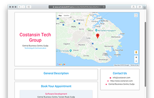 Business Profile page - here the client can see the opening hours, general information, a map of your stores, and a calendar for each of your shop or team member.