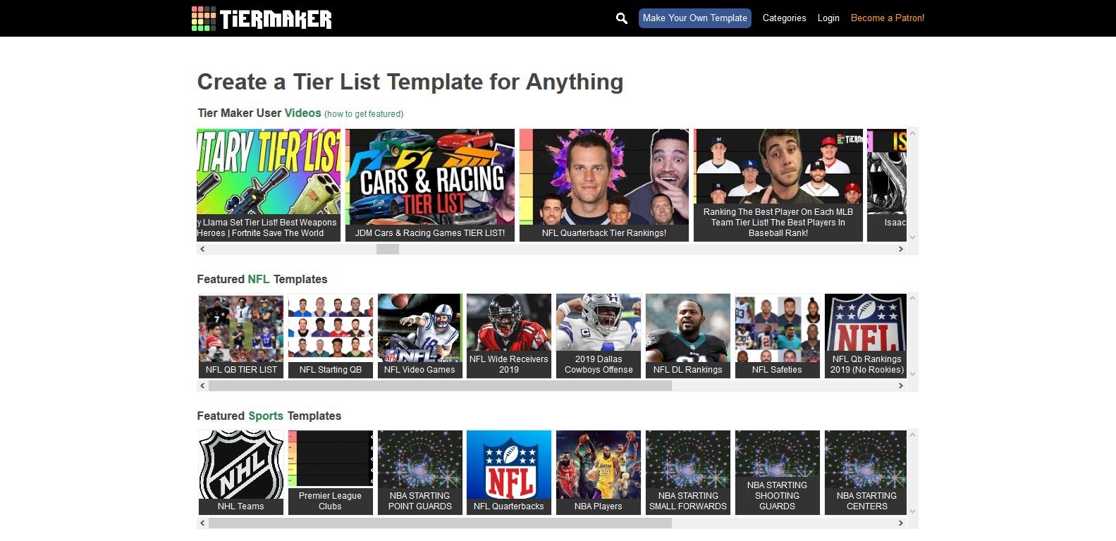 NFL Tier List Templates - TierMaker