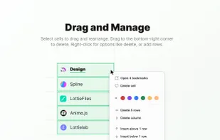 Drag cells to rearrange. Right-click for quick actions like duplicate, delete, or add rows.
