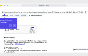 Check the screenshot at the moment of the crash.