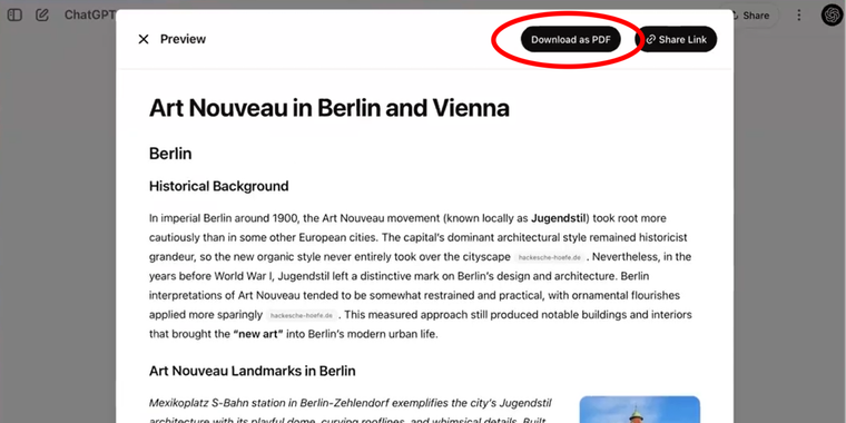 ChatGPT introduces PDF export for research reports with full formatting image