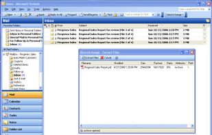 DirectXchange Extract Window
This shows the Outlook Inbox and the integrated extract window.