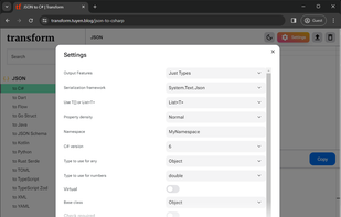 JSON to C# - Light Mode