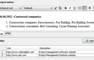 Notes and links in RationalPlan