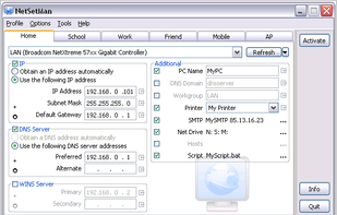 Main Window  All network settings under control at a glance