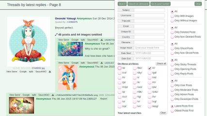 A screenshot of a website using FoolFuuka as a front-end for a 4chan archiver.