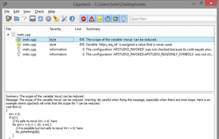 Cppcheck screenshot 1