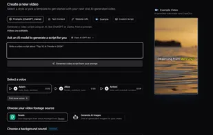 Start creating videos with any text, URL, or with a prompt. Customize your voice narration and footage style and generate videos in seconds.