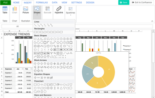 Use Excel-like formatting with our Excel-like Table for Confluence. Populate your spreadsheet with charts and shapes.
