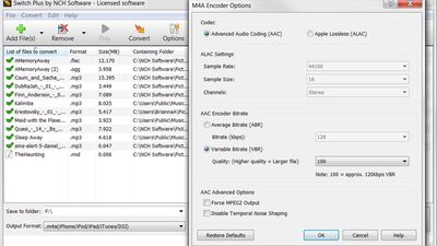 Switch Audio and Mp3 Converter - Codec Settings
