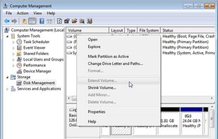 Windows 7 Disk Management screenshot 1