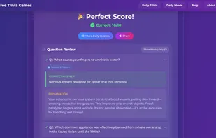 quiz results with detailed explanation