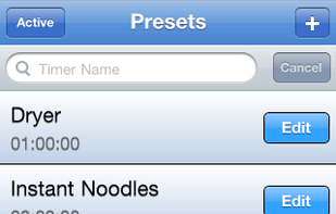 Presets for easy to re-use frequently used timers