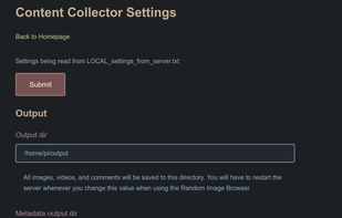Settings page. All settings are configurable through the web interface.