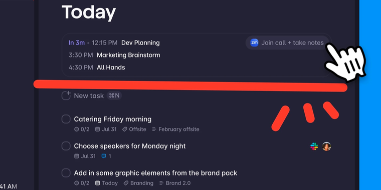 Superlist includes Google Calendar integration for meetings