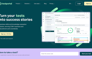 Testportal main page view. Clean design and easy navigation.