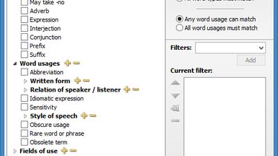 Word filters for dictionary